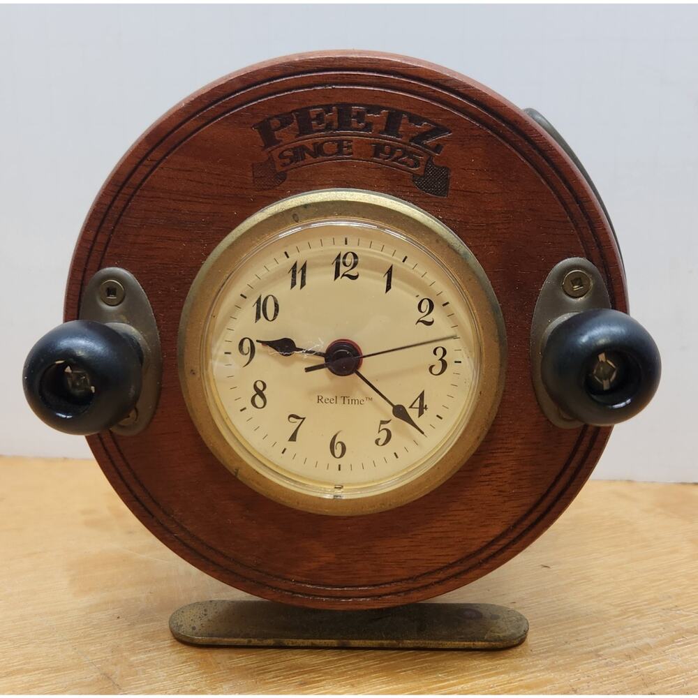 Vtg. Peetz "Reel Time" Alarm Clock (Looks Like A Fishing Reel) Tested & Works G8